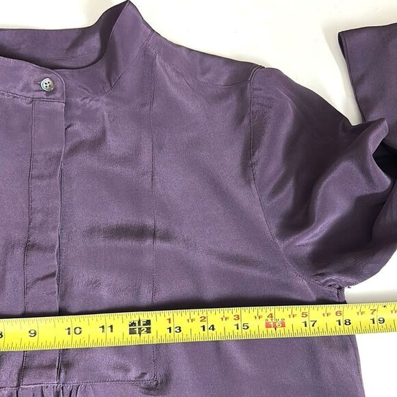 Land’s End Washable Silk Blouse Tunic Top Purple Long Sleeve Mandarin Collar US4 - Picture 13 of 13
